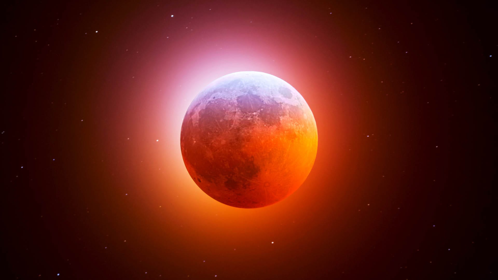 Celestial Moon against a red starry sky